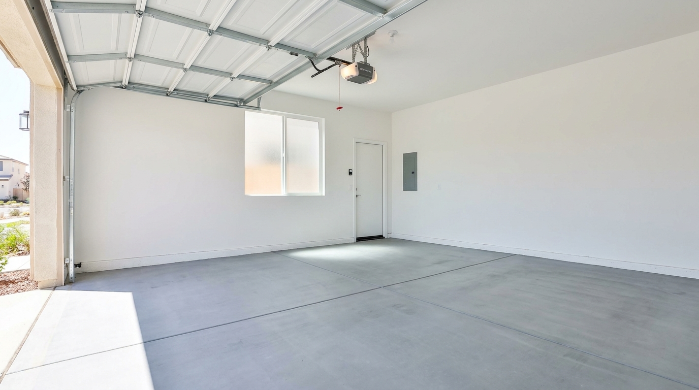 Garage swept clean and completely empty after cleanout